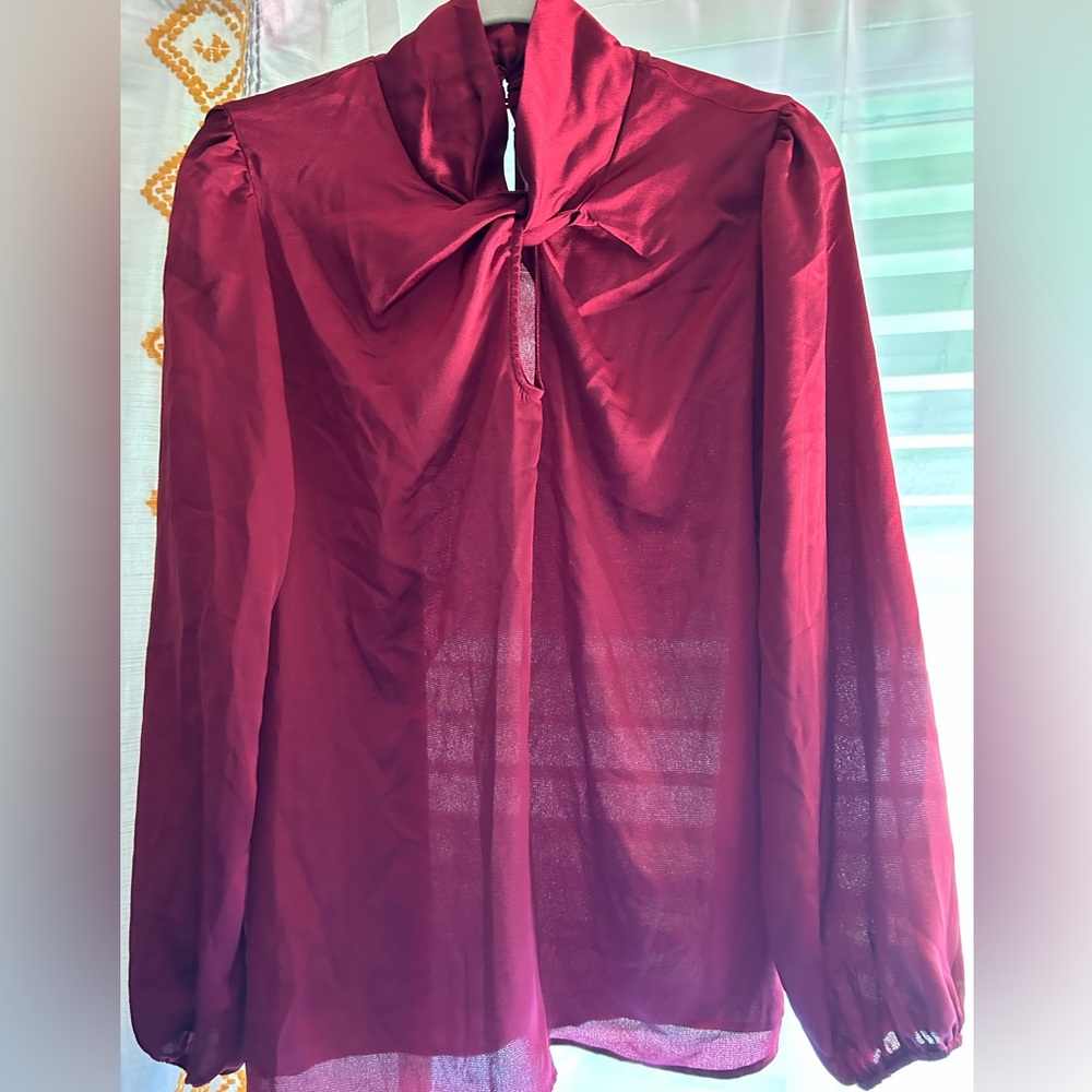 Elegant Red Blouse with Bow Detail